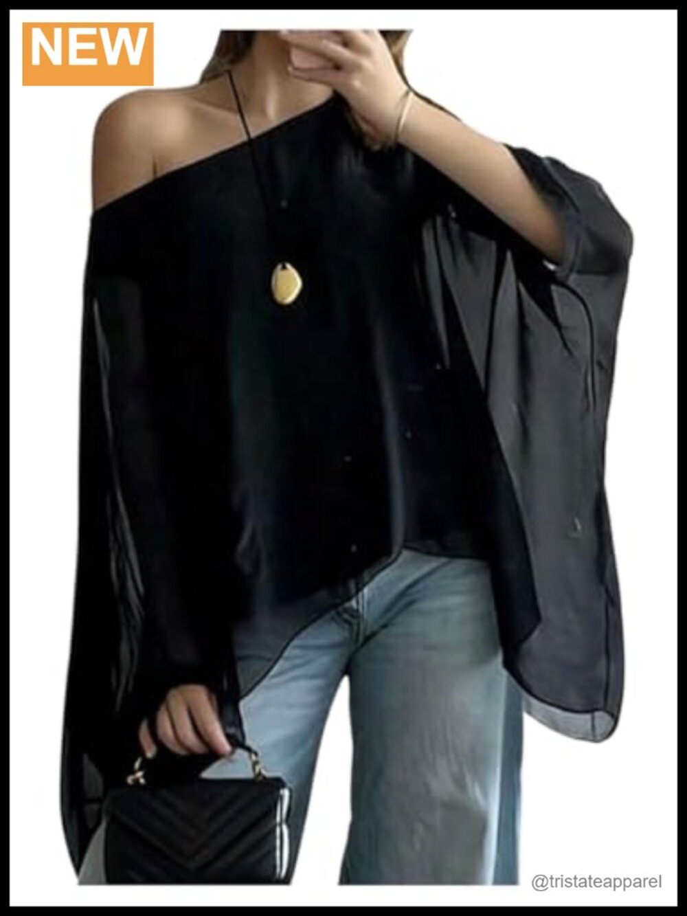 Off Shoulder Sheer Chiffon Poncho Top Asymmetrical Hem Flowy Blouse